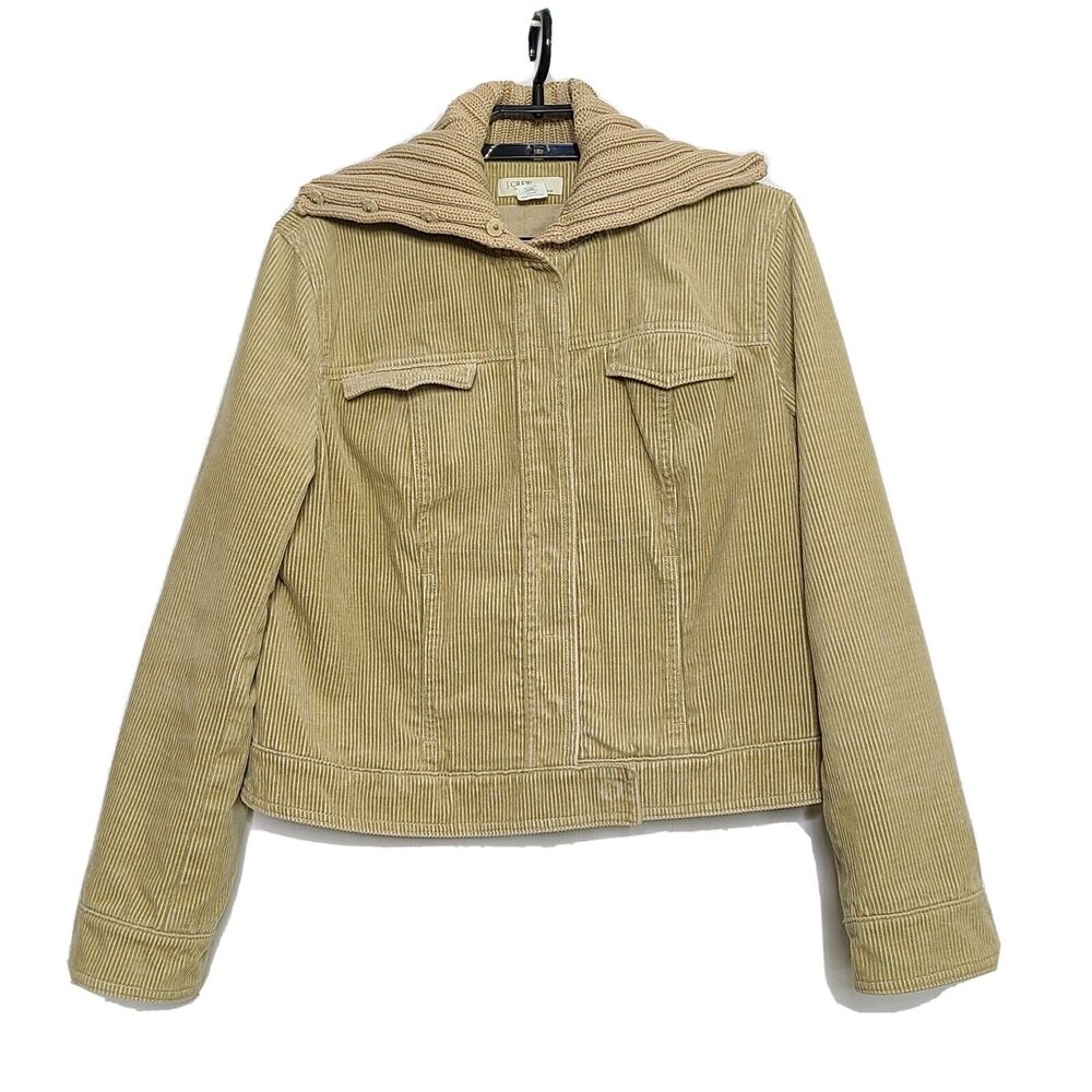 Womens J. Crew Corduroy Jacket SZ Large Tan Brown Snap Lined